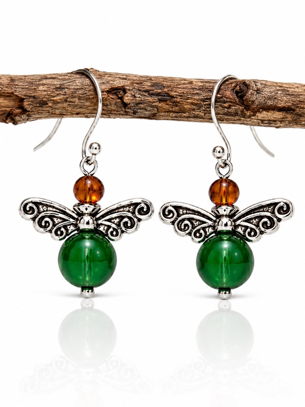 Emerald Green Butterfly Angel Earrings Fairycore Boho